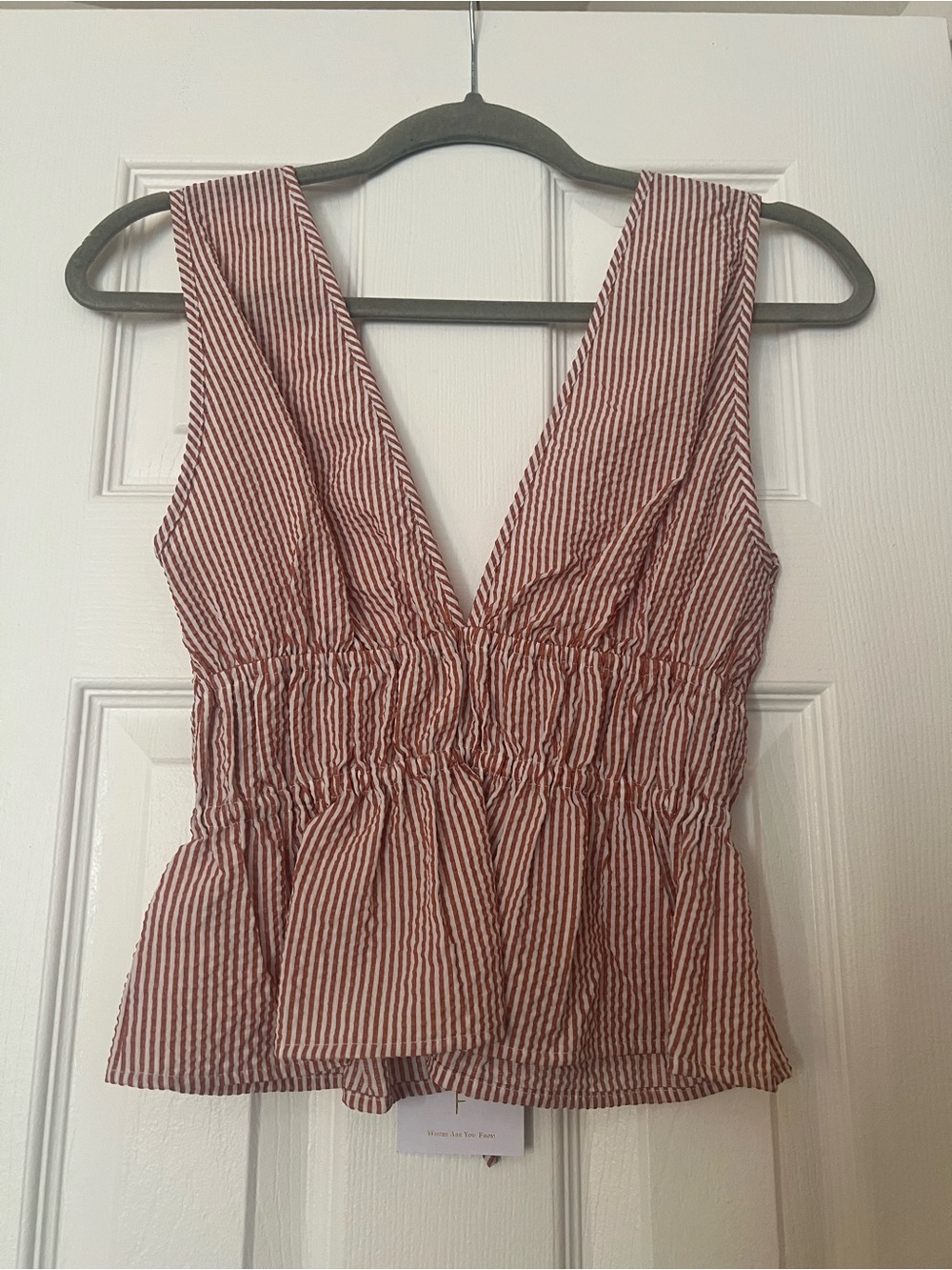 Wayf Red & White Striped Deep V Peplum Tank - Picture 2 of 2